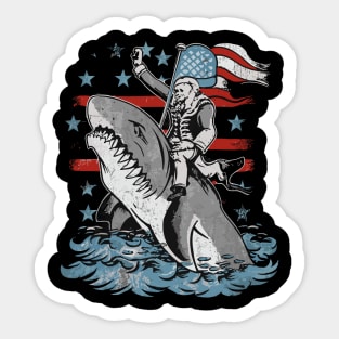 George Washington Riding Shark Funny July 4th American Flag Sticker